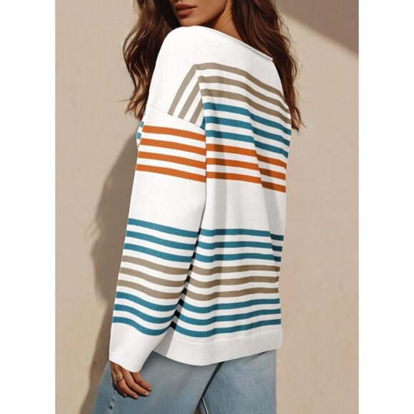 Womens Striped Casual Sweater Knit Pullover Fall Cozy Oversized Top Small - Picture 5 of 5